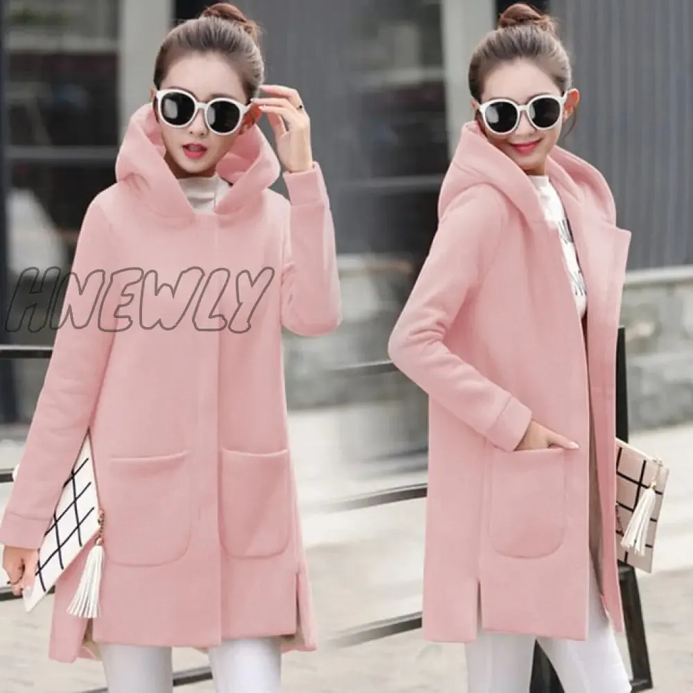 Hnewly Autumn Winter Women's Fleece Jacket Coats Female Long Hooded Coats Outerwear Warm Thick Female Red Slim Fit Hoodies Jackets