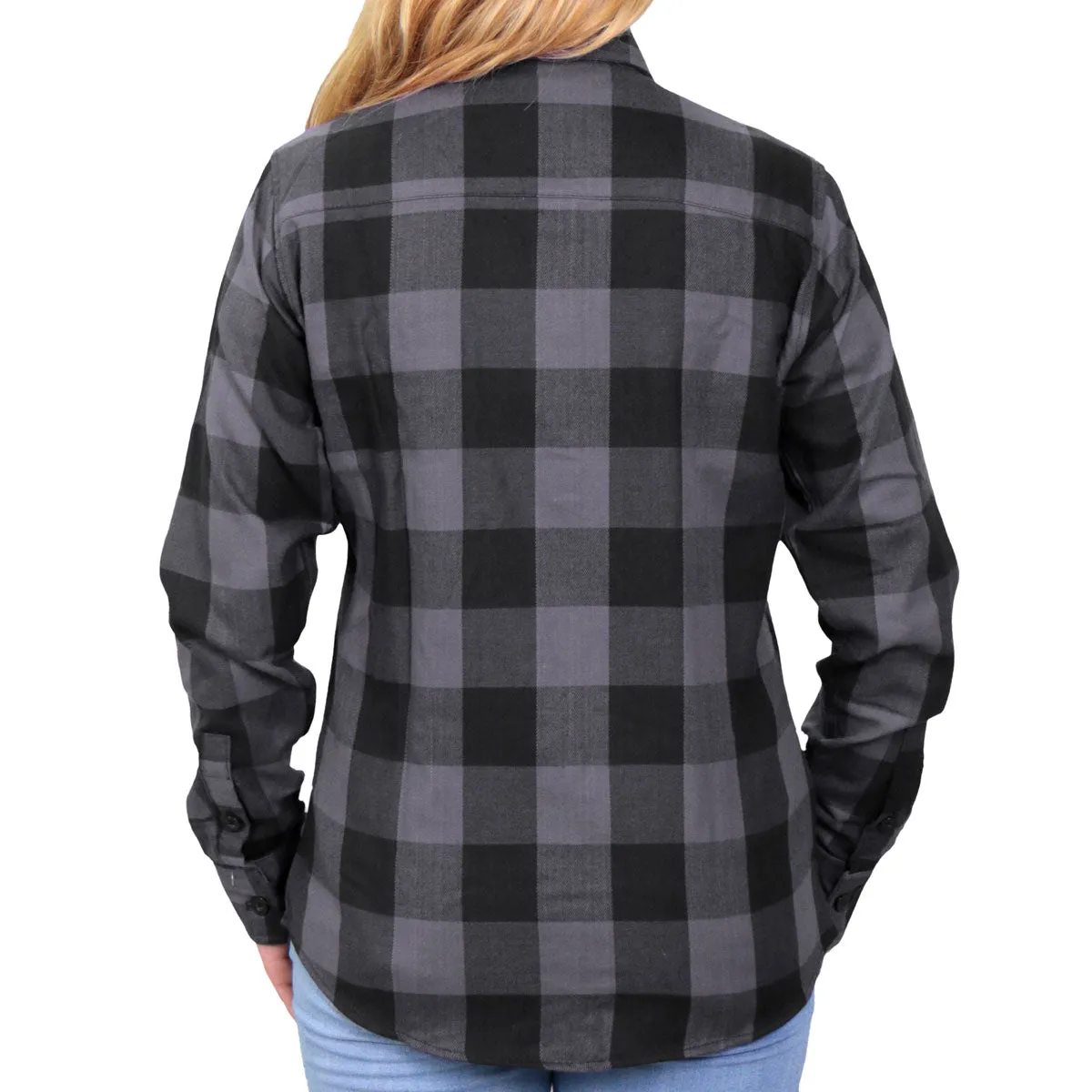 Hot Leathers FLL3001 Ladies Long Sleeve Cotton Black and Gray Flannel