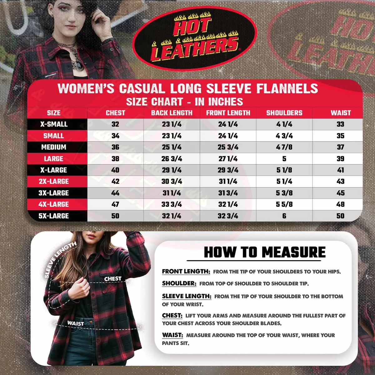 Hot Leathers FLL3001 Ladies Long Sleeve Cotton Black and Gray Flannel