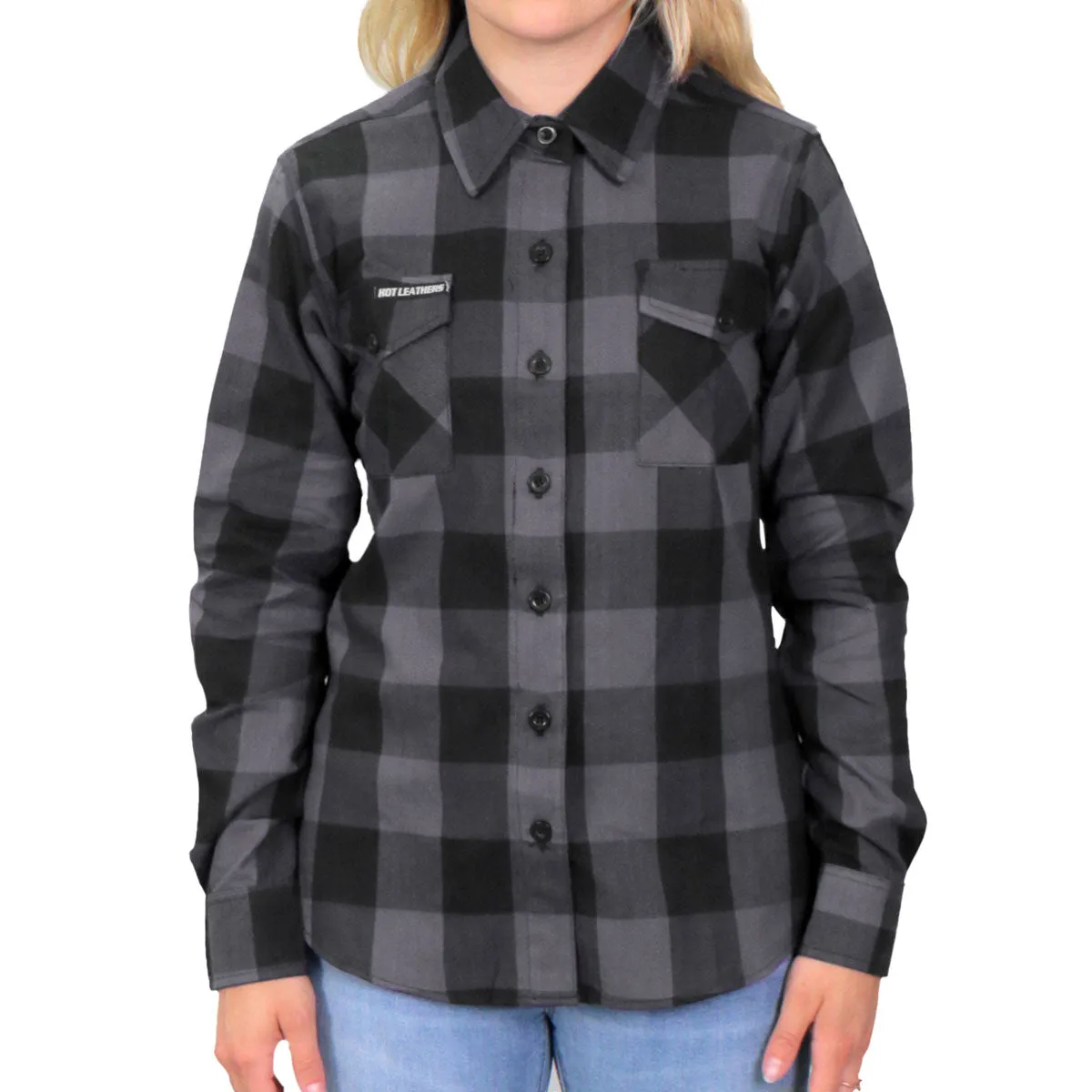 Hot Leathers FLL3001 Ladies Long Sleeve Cotton Black and Gray Flannel