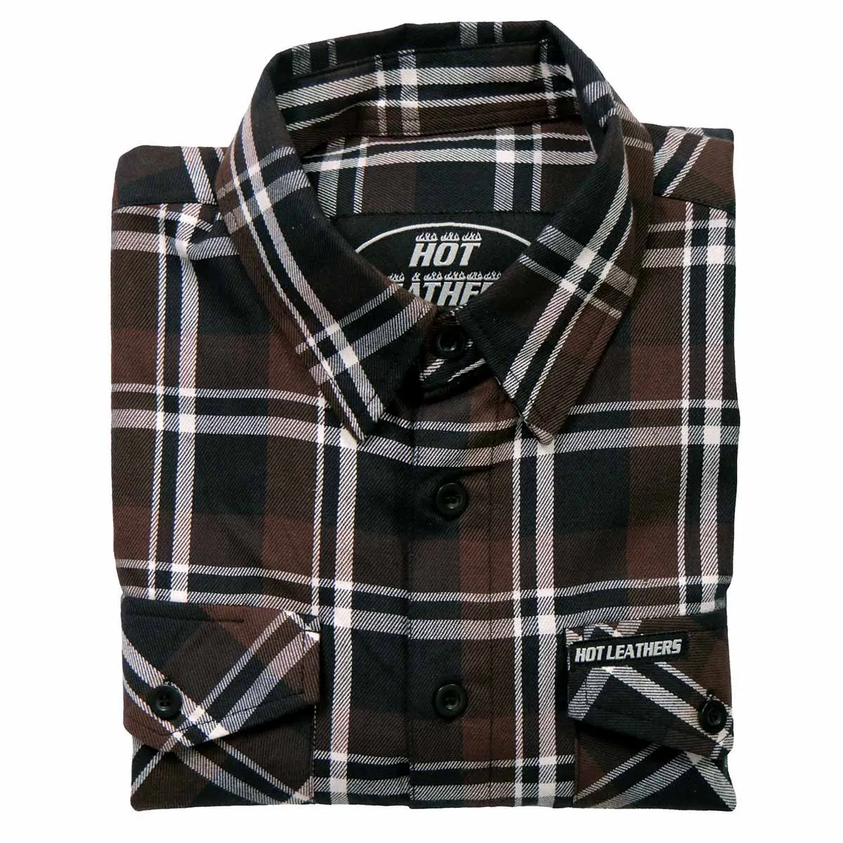 Hot Leathers FLM2008 Mens Brown Black and White Long Sleeve Flannel Shirt