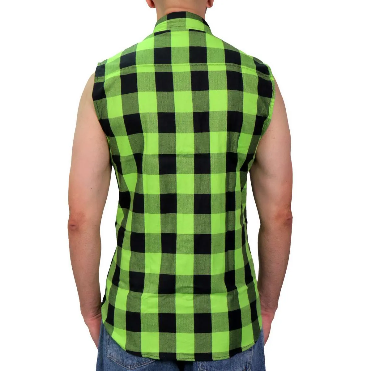 Hot Leathers FLM5002 Men’s Black and Green Sleeveless Cotton Flannel