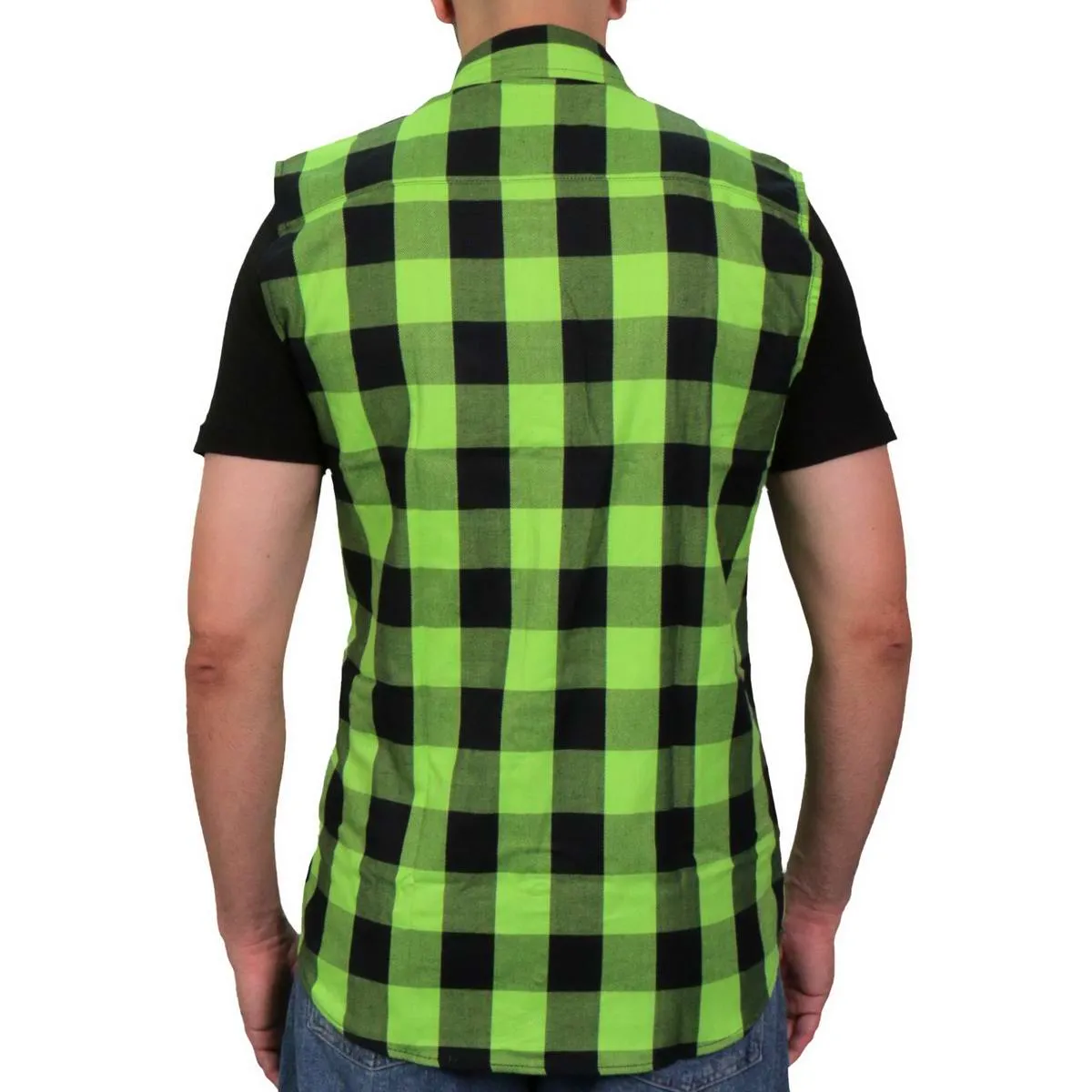 Hot Leathers FLM5002 Men’s Black and Green Sleeveless Cotton Flannel