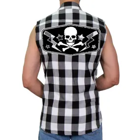 Hot Leathers GMS3490 Men’s Black and White Skull Sleeveless Flannel