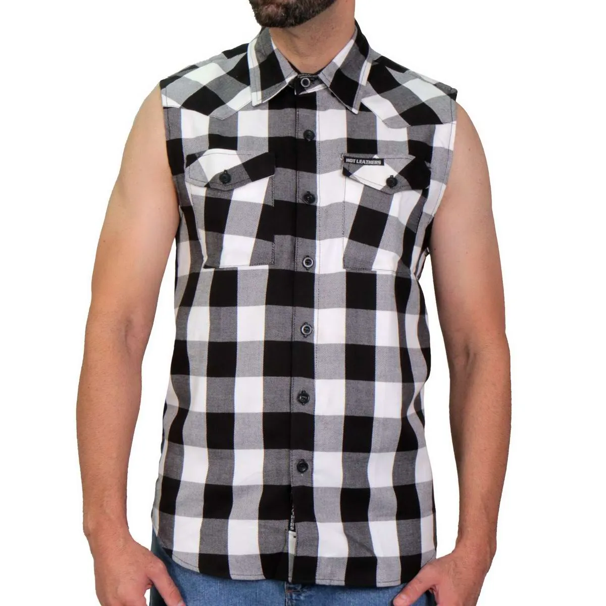 Hot Leathers GMS3490 Men’s Black and White Skull Sleeveless Flannel