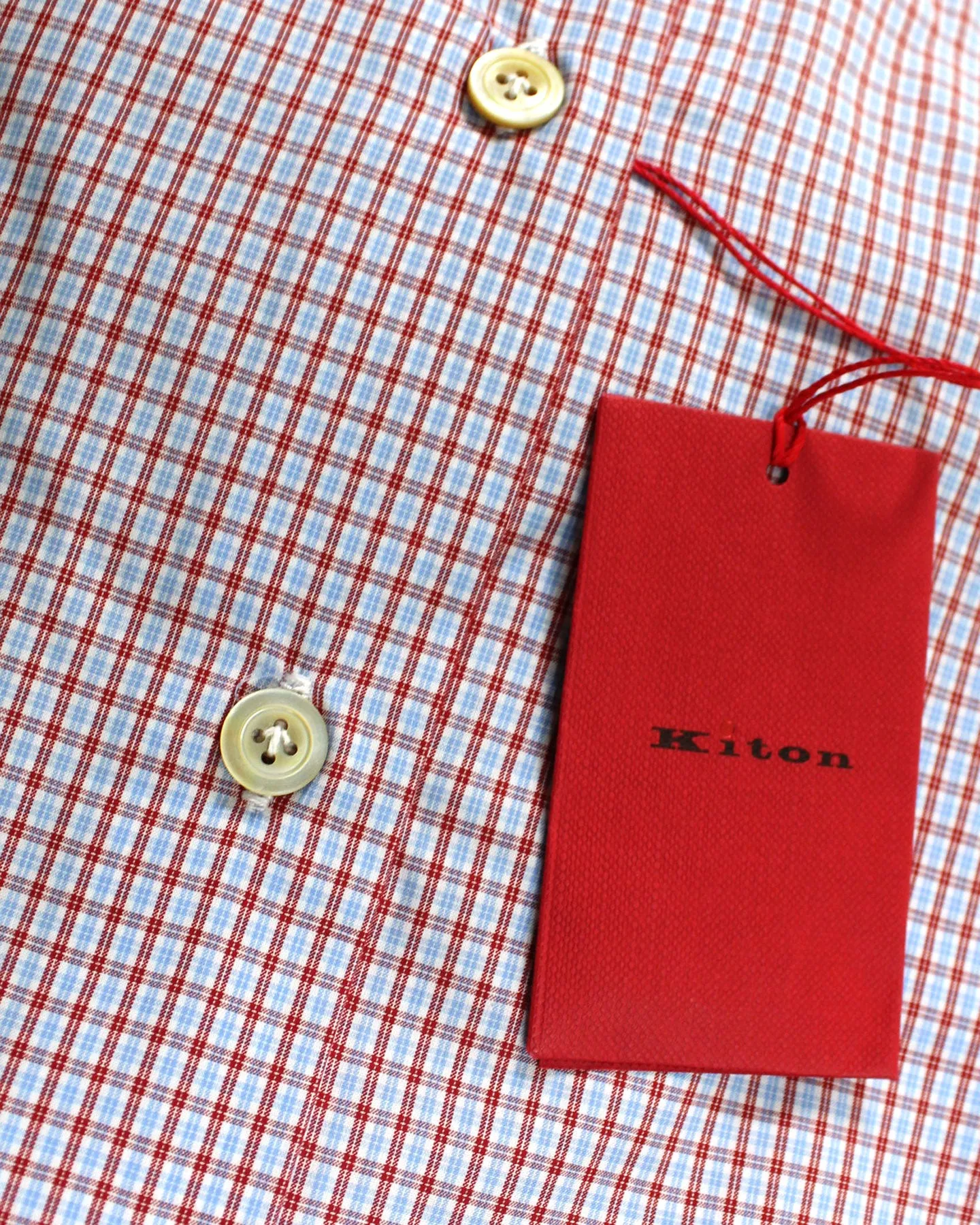 Kiton Dress Shirt White Red Sky Blue Check 42 - 16 1/2 REDUCED - SALE