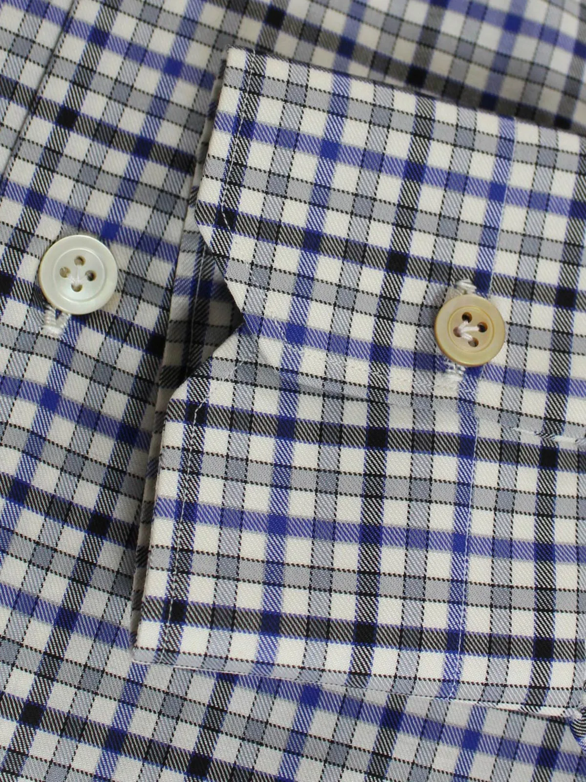 Kiton Dress Shirt White Royal Blue Black Check 40 - 15 3/4