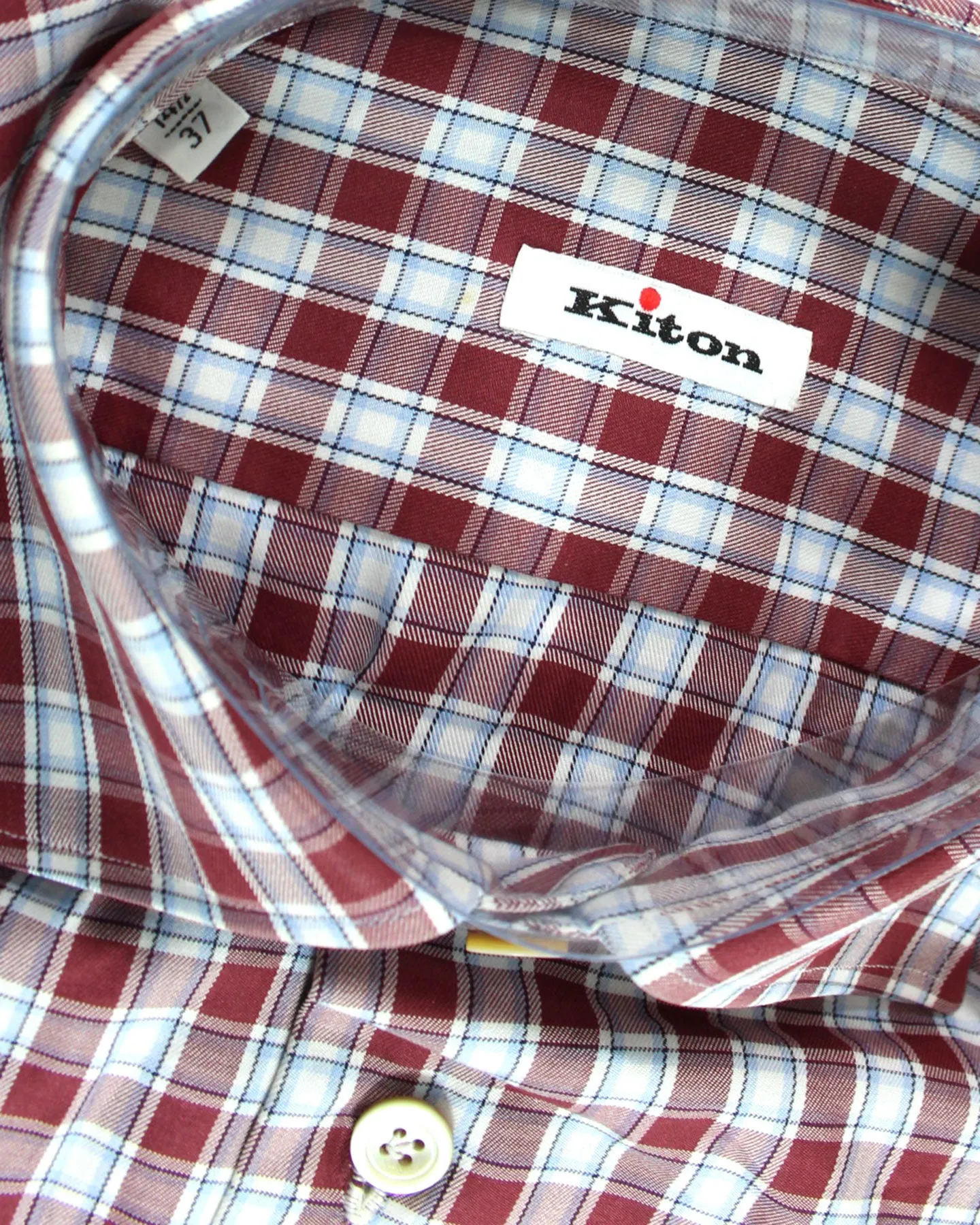 Kiton Shirt White Maroon Blue Plaid 37 - 14 1/2 SALE