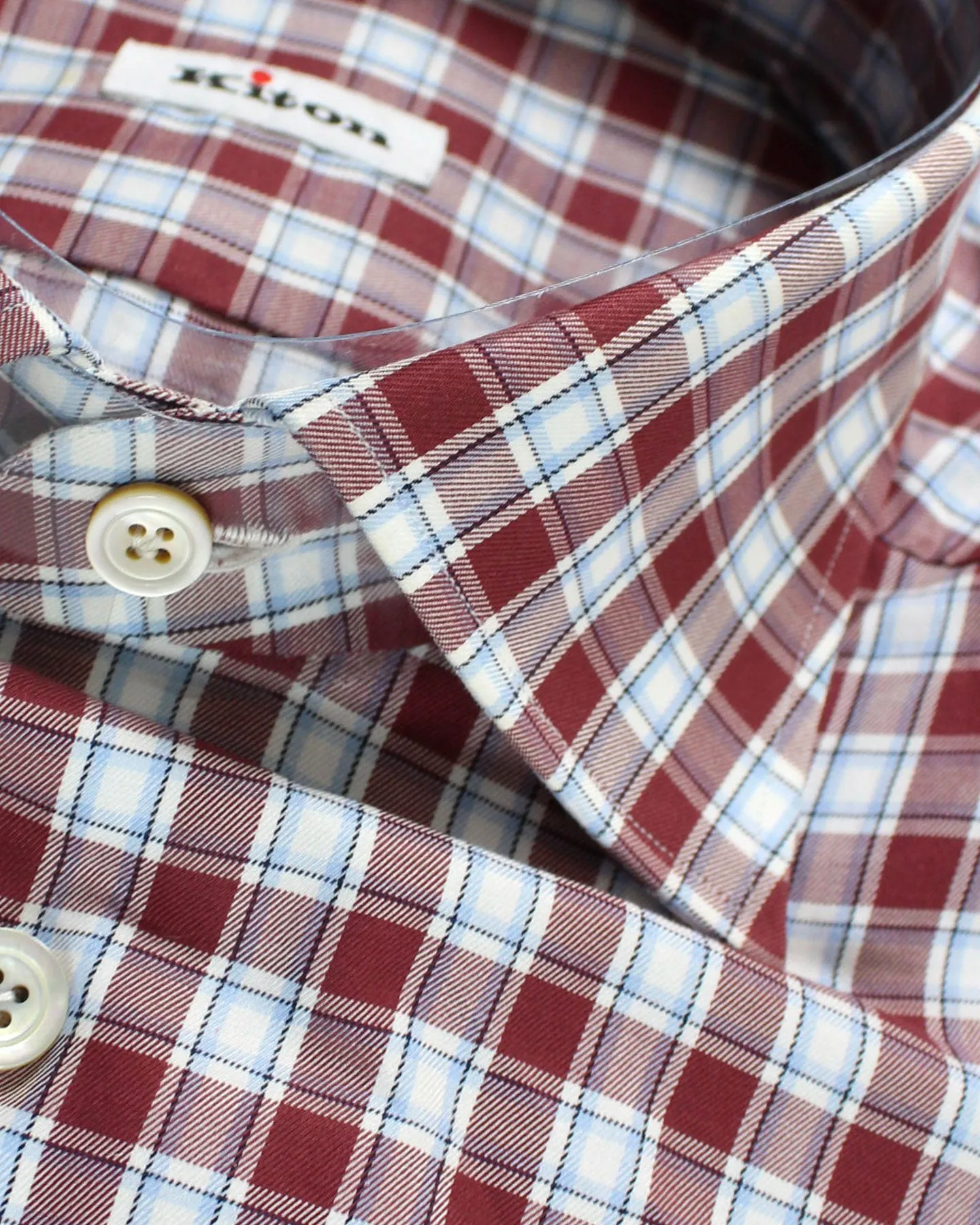 Kiton Shirt White Maroon Blue Plaid 37 - 14 1/2 SALE