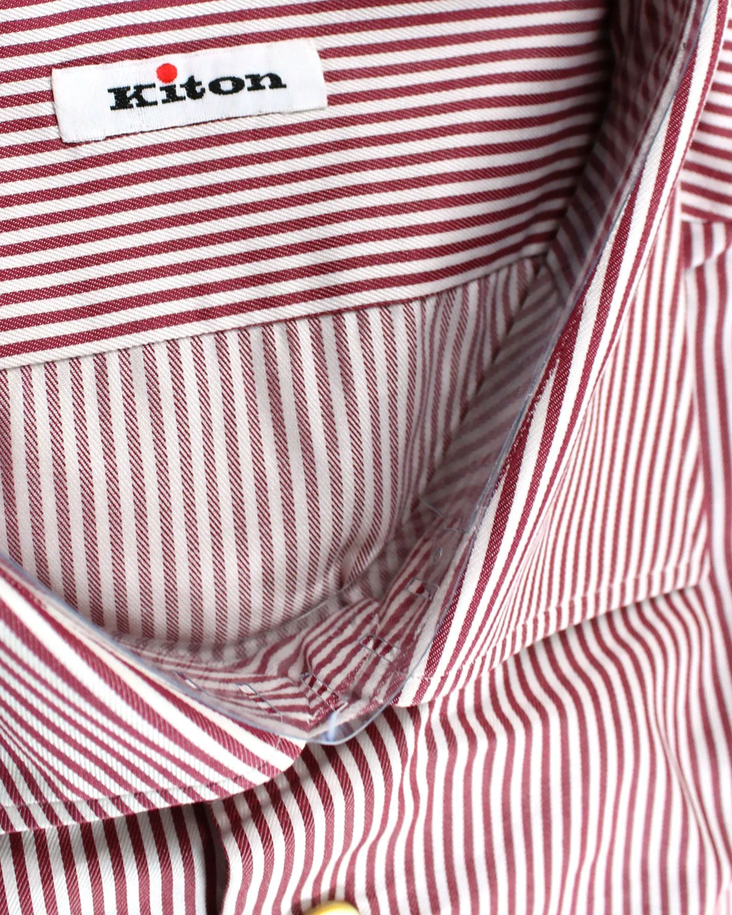 Kiton Shirt White Maroon Stripes 42 - 16 1/2