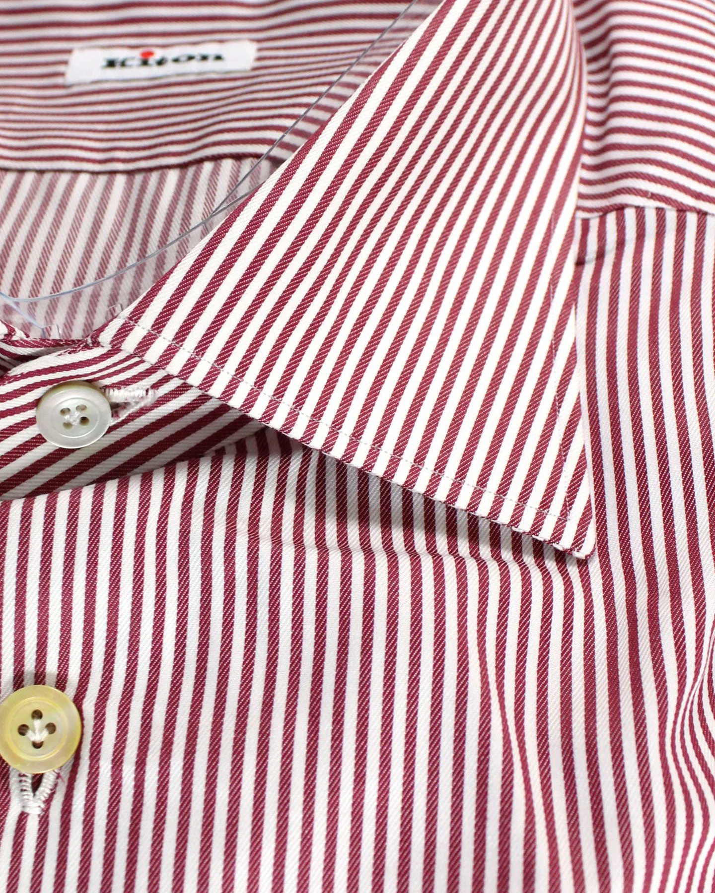 Kiton Shirt White Maroon Stripes 42 - 16 1/2