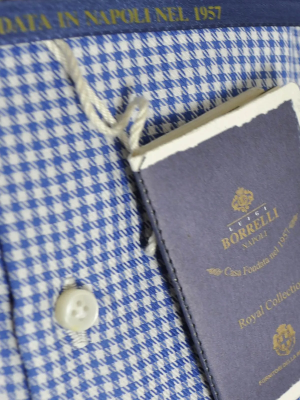 Luigi Borrelli Dress Shirt ROYAL COLLECTION White Royal Blue Check Design 40 - 15 3/4 SALE