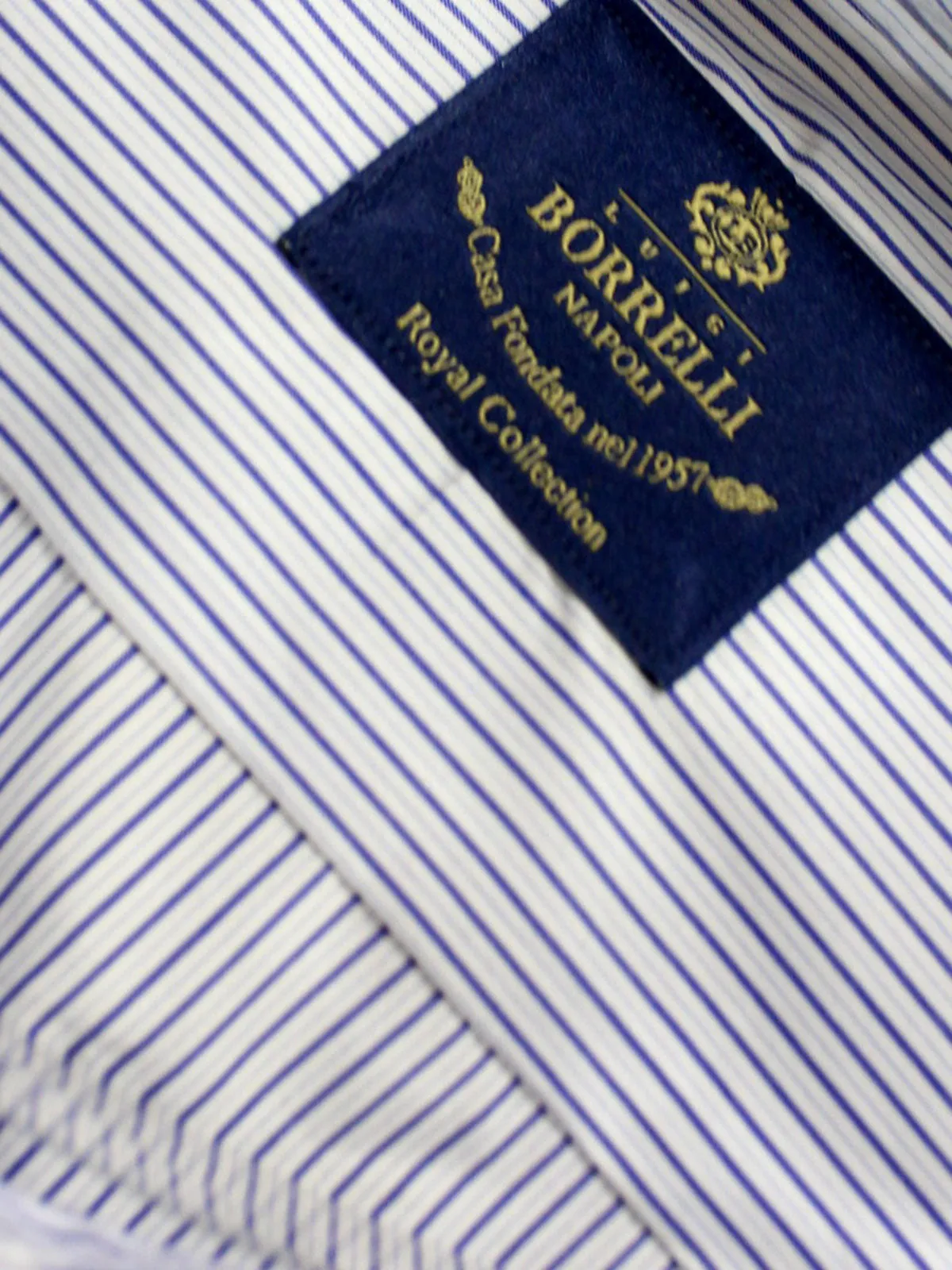 Luigi Borrelli Dress Shirt White Navy Stripes - Royal Collection 38 - 15