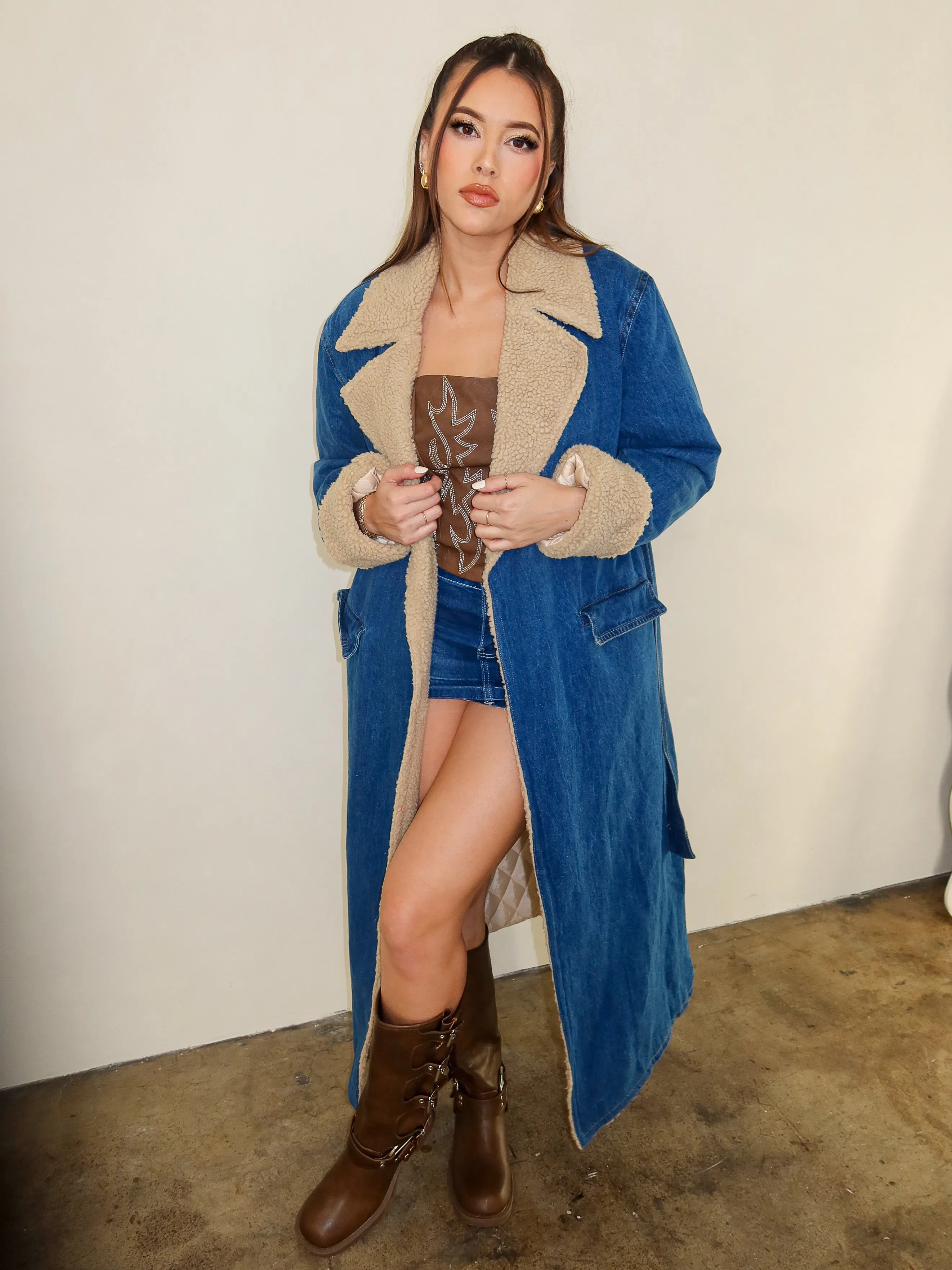 Marissa Denim Fur Coat (Dark Denim)