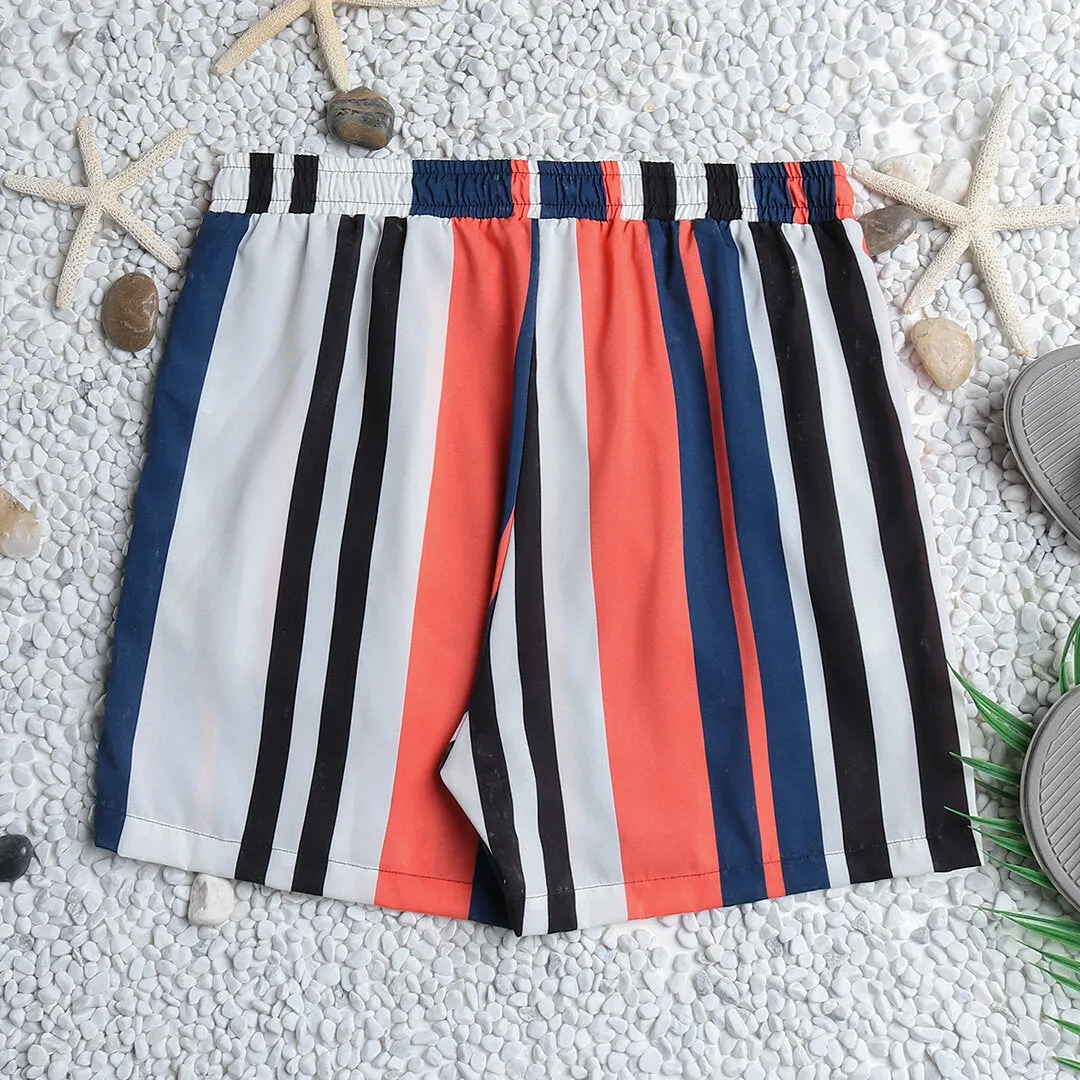 Men Colorful Stripe Drawstring Hawaiian Board Shorts