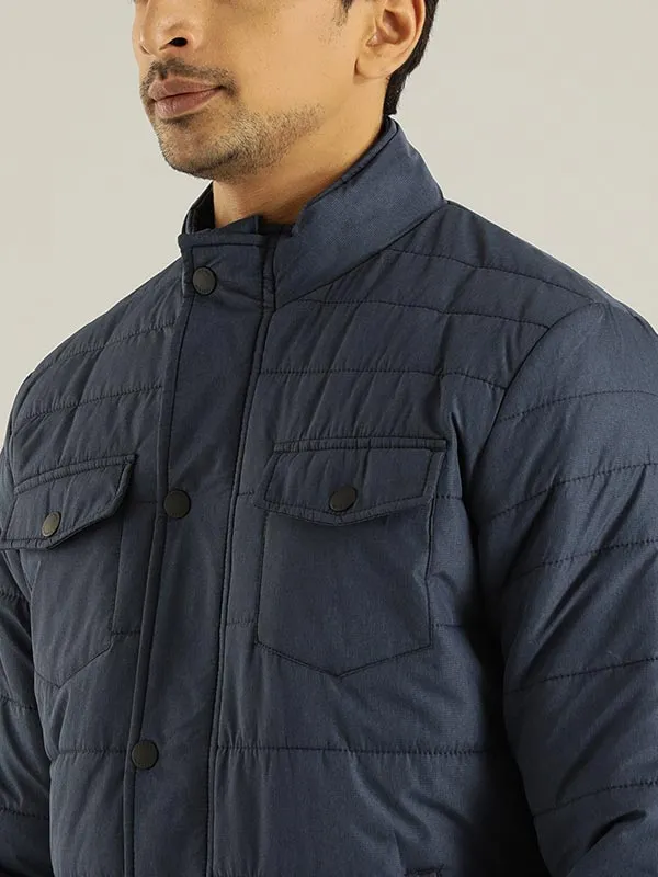 Men Texture Full Sleeve Biker Jacket