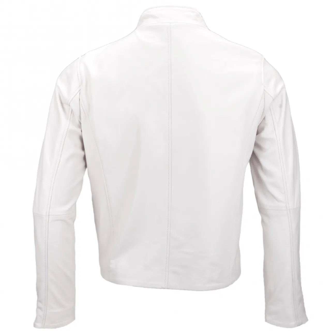 Men White Zipper Pockets and Sleeves Genuine Sheepskin Leather Jacket