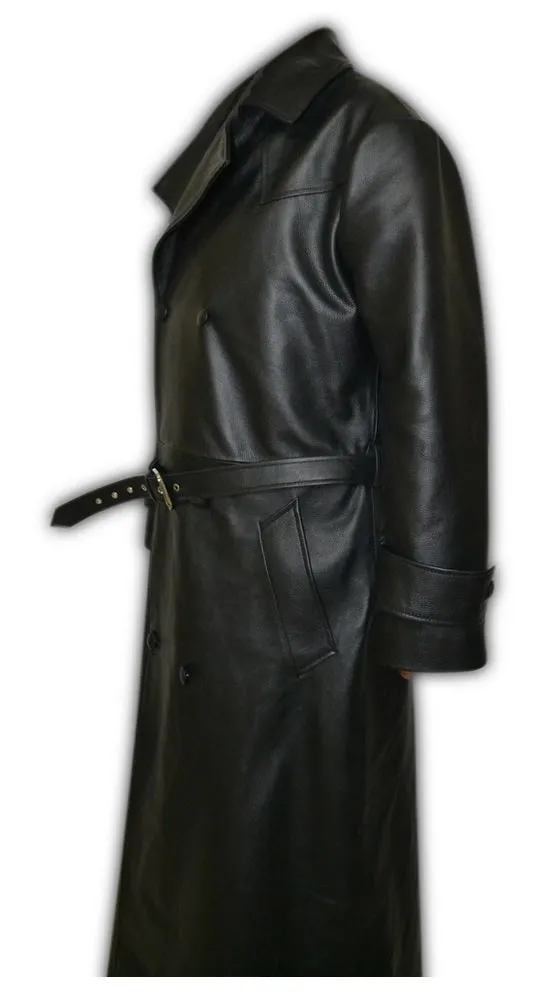 Mens Black Slayer Spike Trench Long Leather Buffy Coat