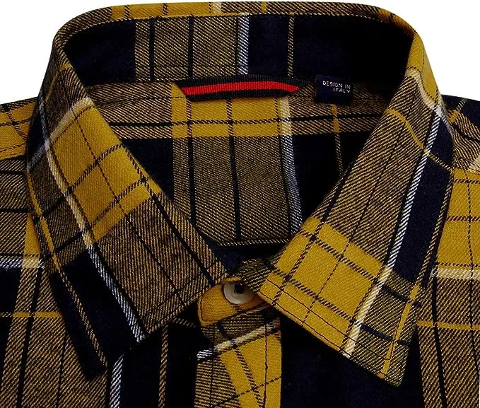 Men's Button Down Regular Fit Long Sleeve Plaid Flannel Casual Shirts Brown/Yellow