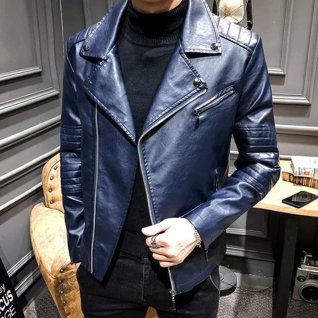 Mens Leather Jacket Slim Turn-down Collar Biker Motorcycle Jacket Men Outerwear Men PU Leather Jacket Coat Men Clothing