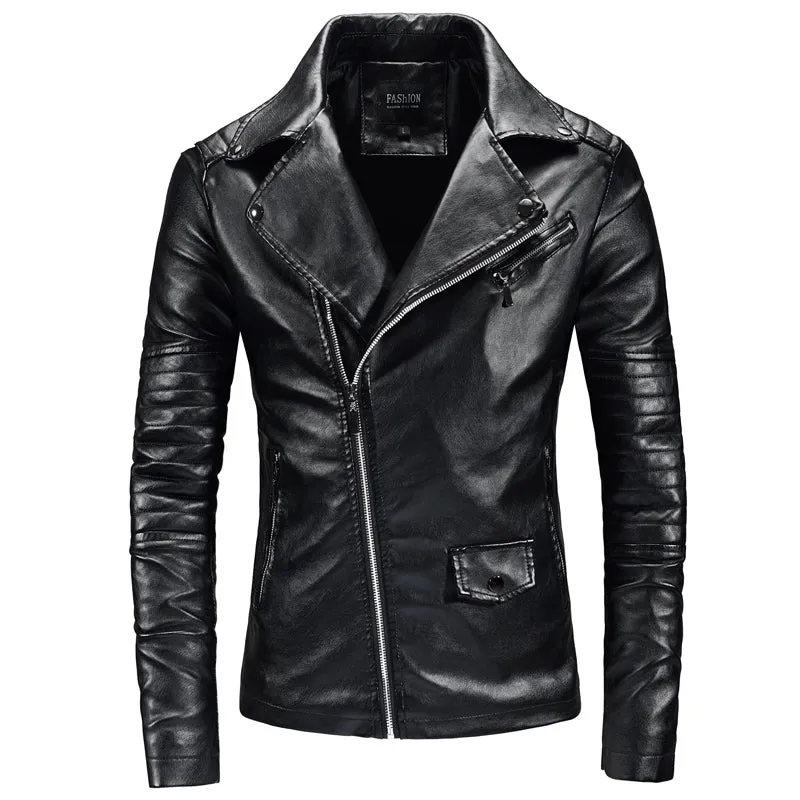 Mens Leather Jacket Slim Turn-down Collar Biker Motorcycle Jacket Men Outerwear Men PU Leather Jacket Coat Men Clothing