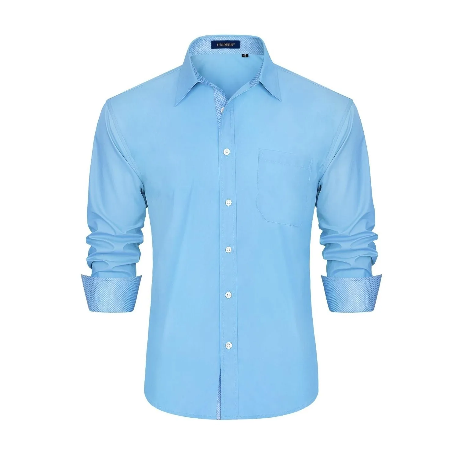 Men's Patchwork Dress Shirt with Pocket - BLUE