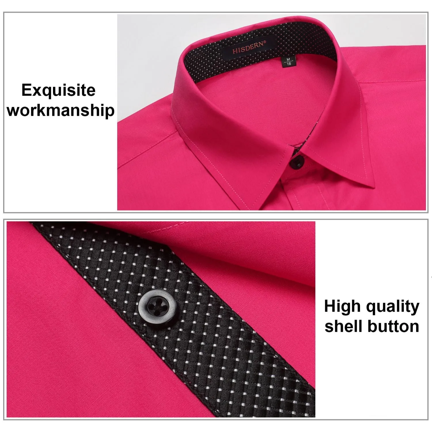 Men's Patchwork Dress Shirt with Pocket - HOT PINK