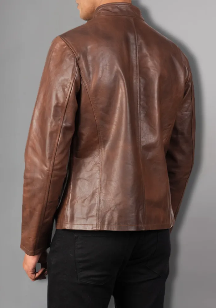 Men's  Vintage Style Biker Motorcycle Leather Jacket