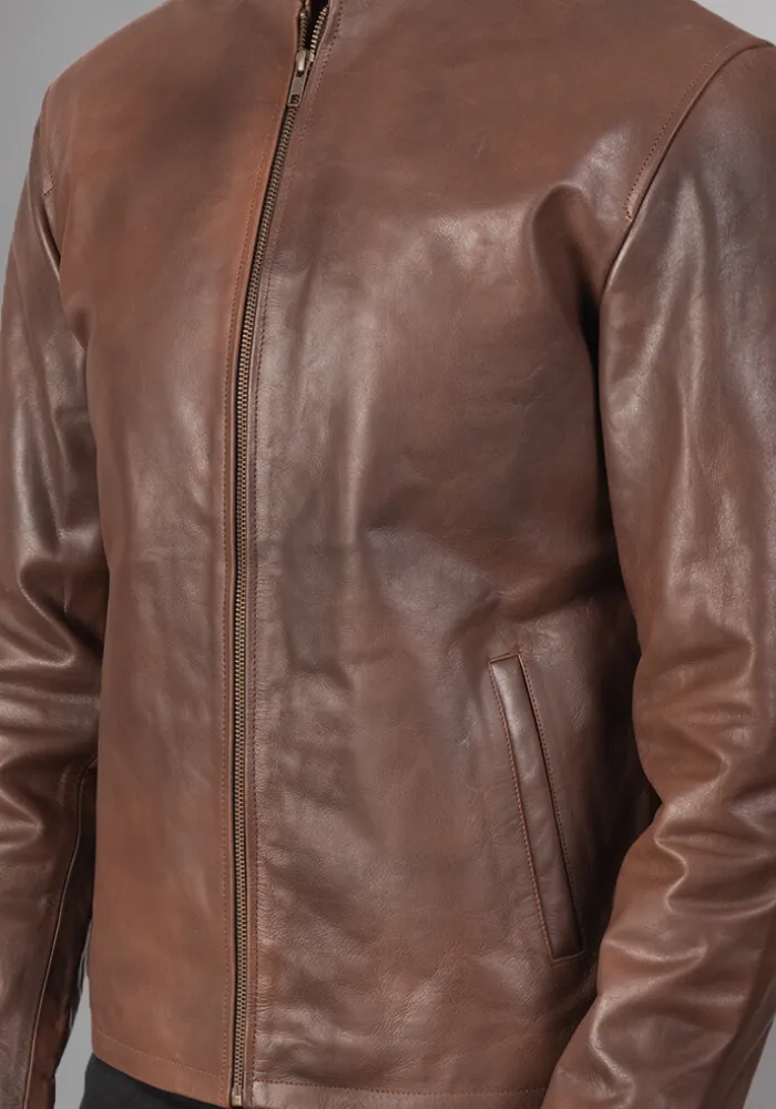 Men's  Vintage Style Biker Motorcycle Leather Jacket