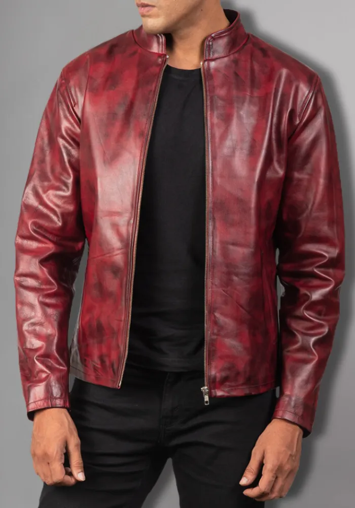 Men's  Vintage Style Biker Motorcycle Leather Jacket