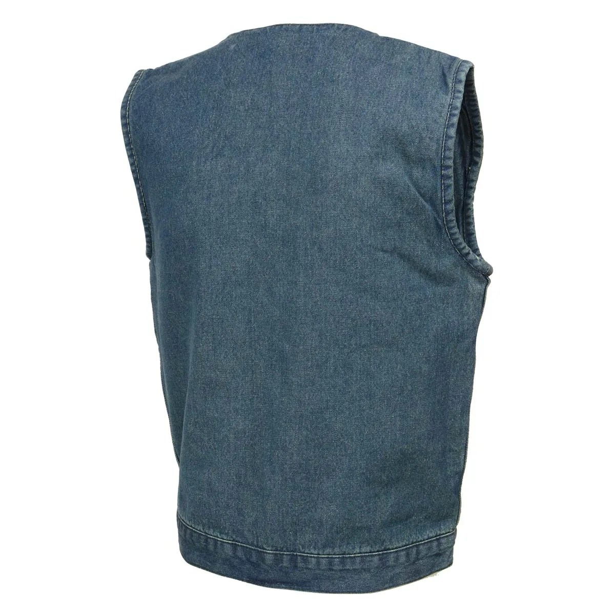 Milwaukee Leather MDM3012 Men's 'Brute' Concealed Snap Blue Denim V-Neck Club Style Vest w/ Hidden Zipper