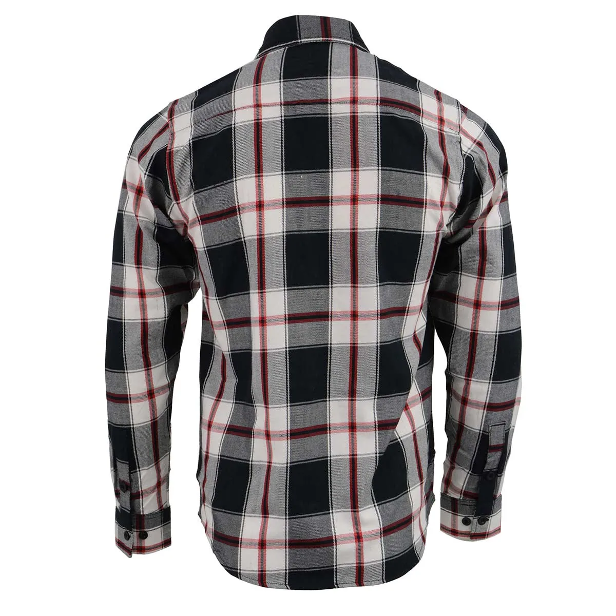 Milwaukee Leather MNG11625 Men's Flannel Plaid Black and White with Red Long Sleeve Cotton Button Down Shirt