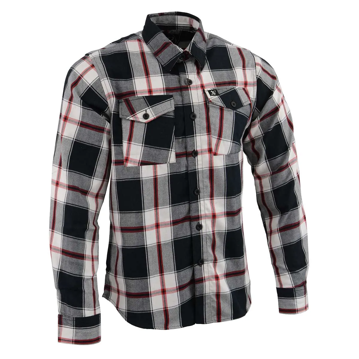 Milwaukee Leather MNG11625 Men's Flannel Plaid Black and White with Red Long Sleeve Cotton Button Down Shirt