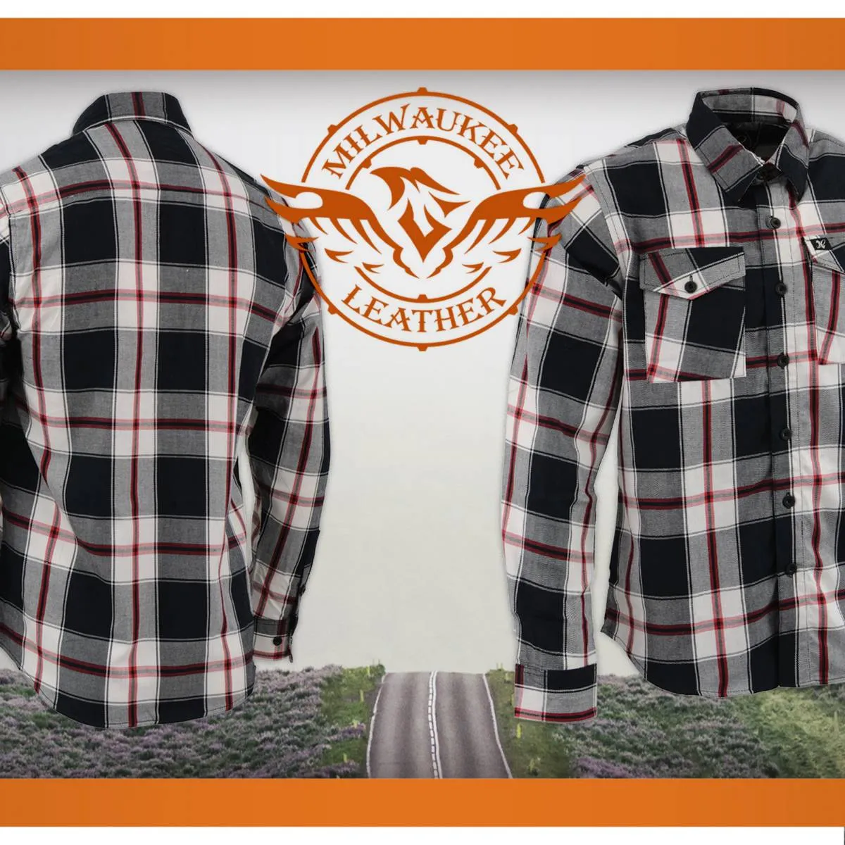 Milwaukee Leather MNG11625 Men's Flannel Plaid Black and White with Red Long Sleeve Cotton Button Down Shirt