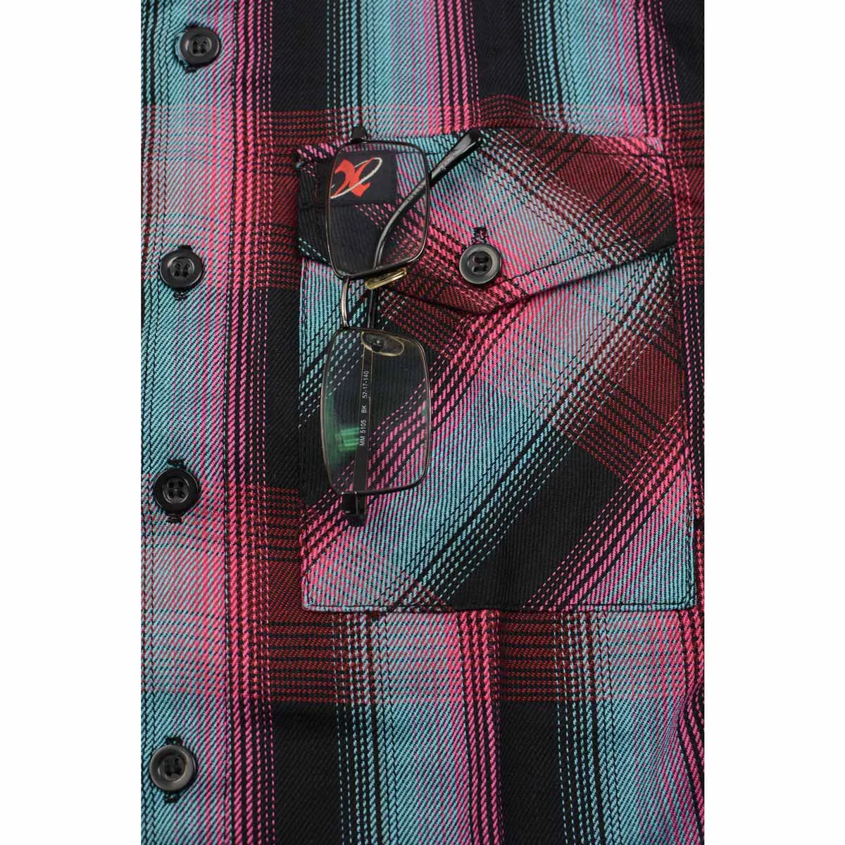 Milwaukee Leather MNG11660 Men's Black and Pink with Blue Long Sleeve Cotton Flannel Shirt