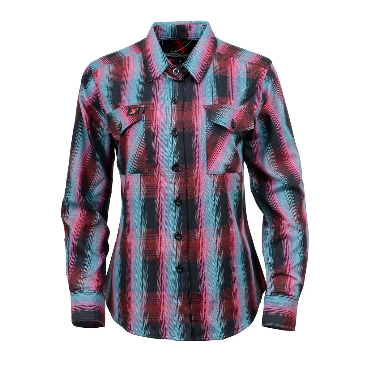 Milwaukee Leather MNG21612 Women's Black and Pink with Blue Long Sleeve Cotton Flannel Shirt