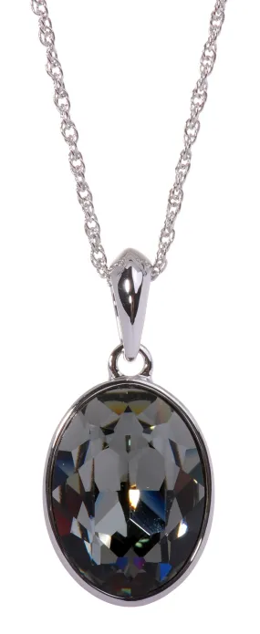 N7177 Rhodium Swarovski Oval Pendant Necklace Olivine