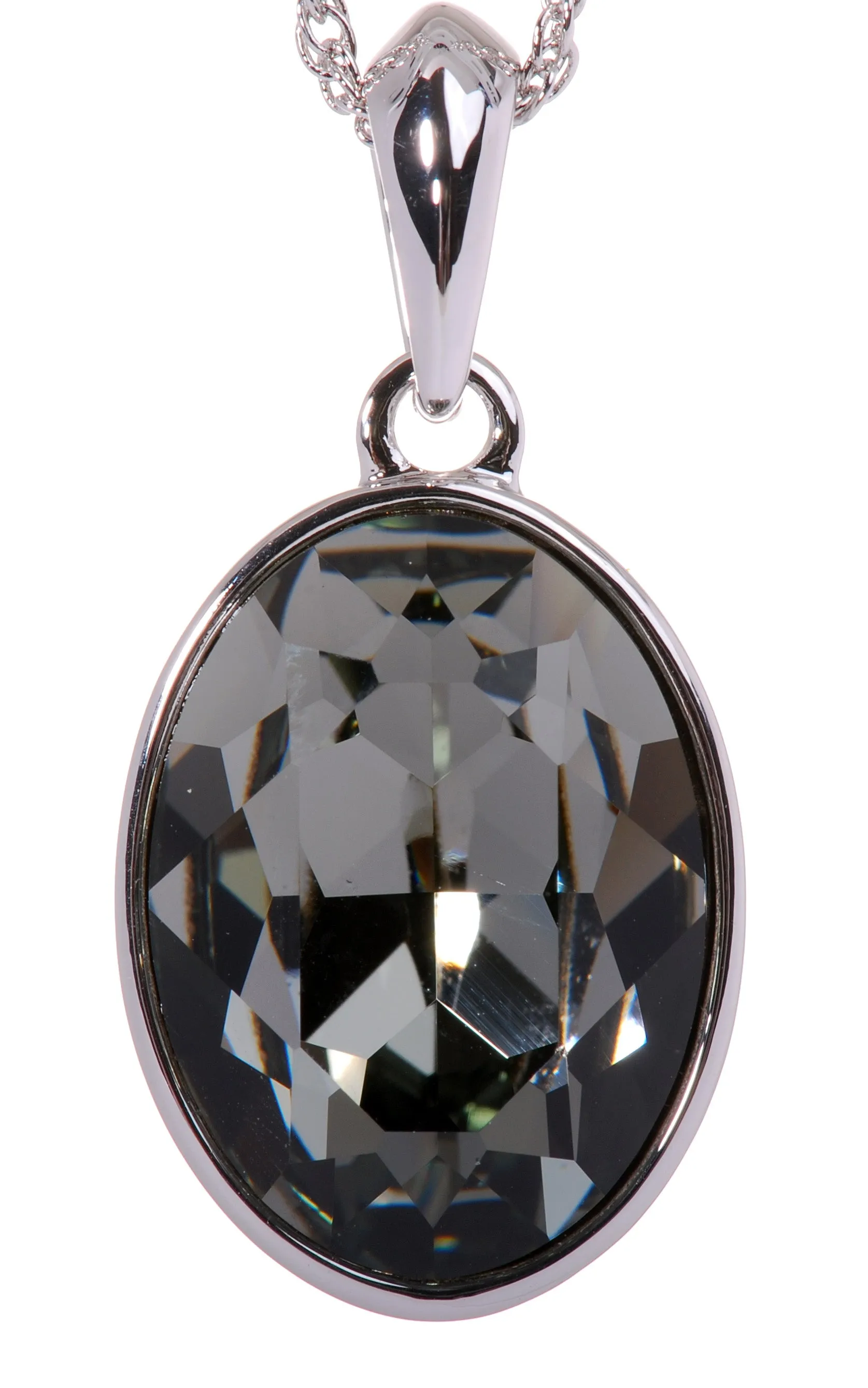 N7177 Rhodium Swarovski Oval Pendant Necklace Olivine