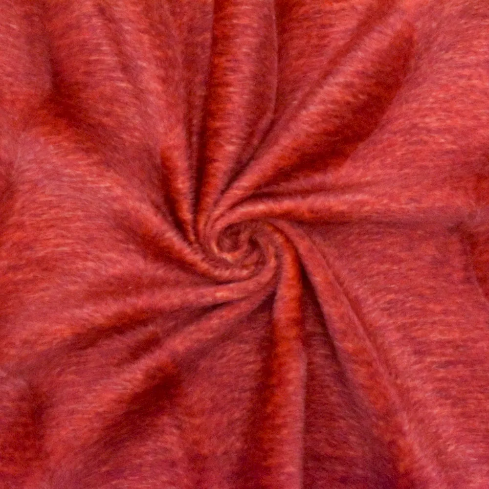 Red-Orange Wave Texture Polyester Faux Fur Knit Fabric