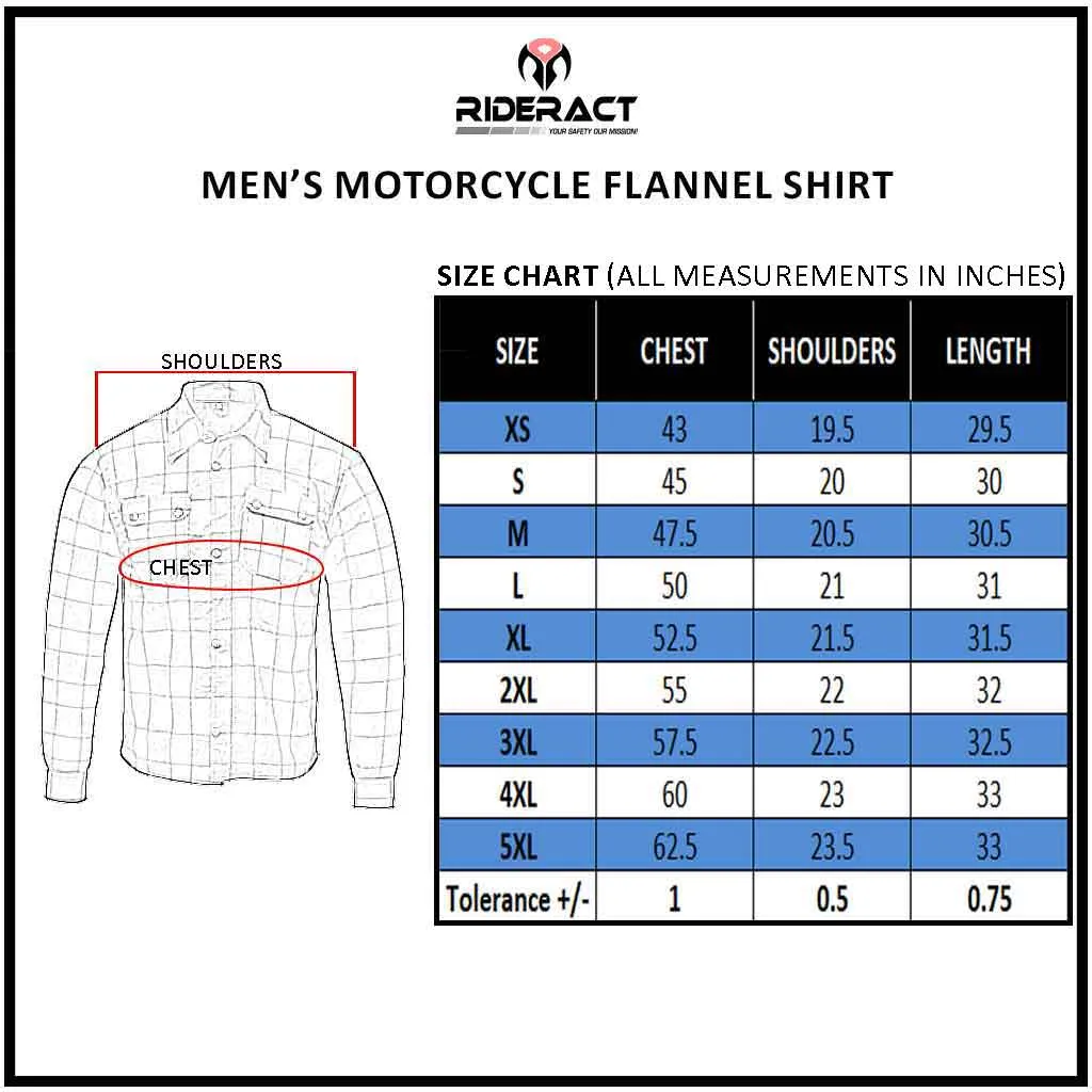 RIDERACT® Motorcycle Flannel Shirt Black Riding Jacket