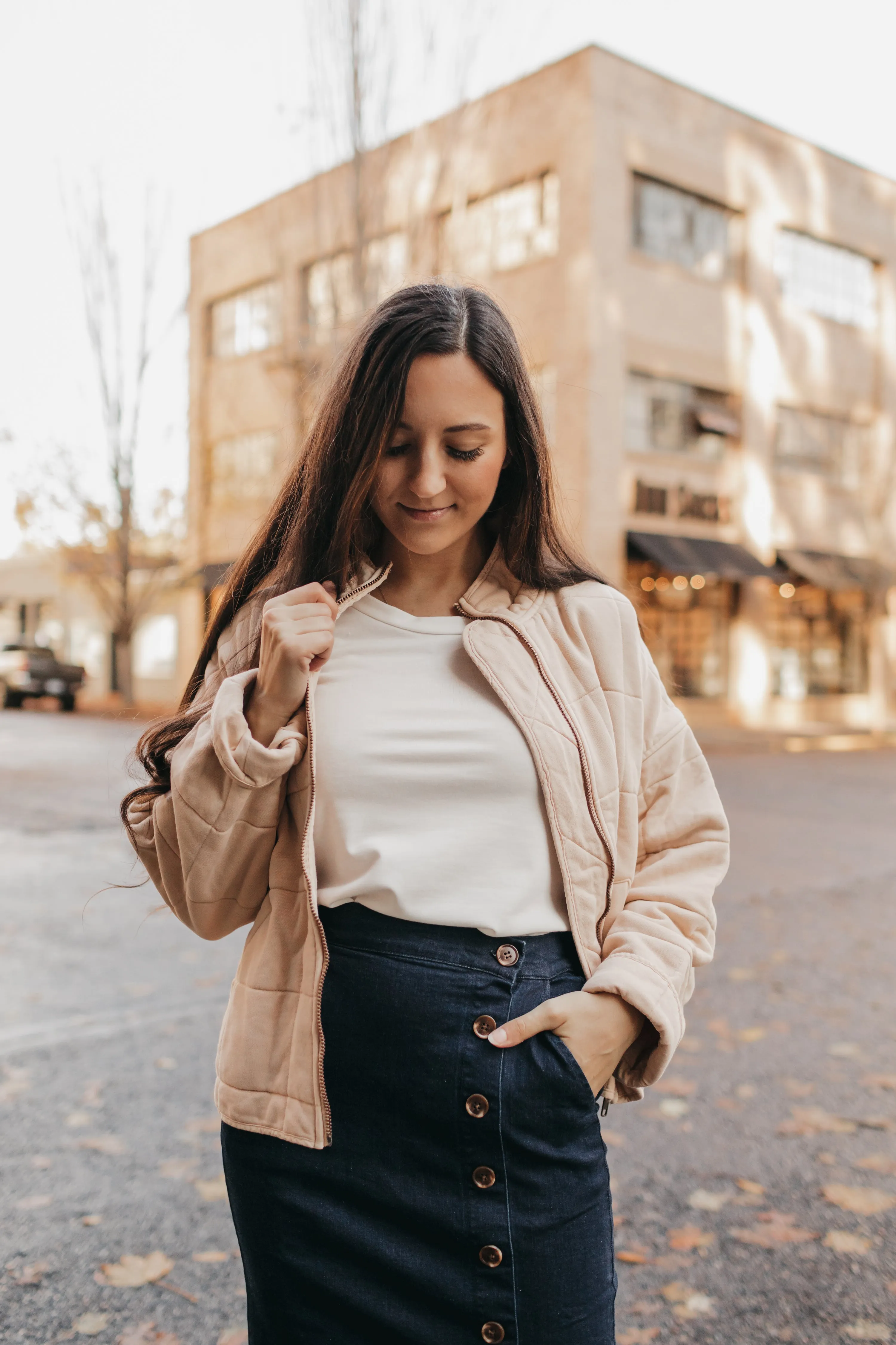 Side Button Denim Skirt in Dark Denim (Extended Sizing)