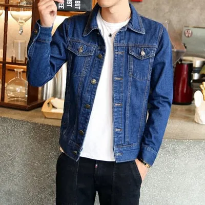 Spring Autumn Mens Trendy Fashion Bomber Thin Ripped Denim Jacket