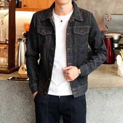 Spring Autumn Mens Trendy Fashion Bomber Thin Ripped Denim Jacket