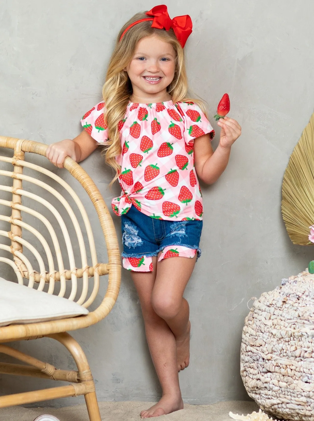 Strawberry Heaven Denim Shorts Set