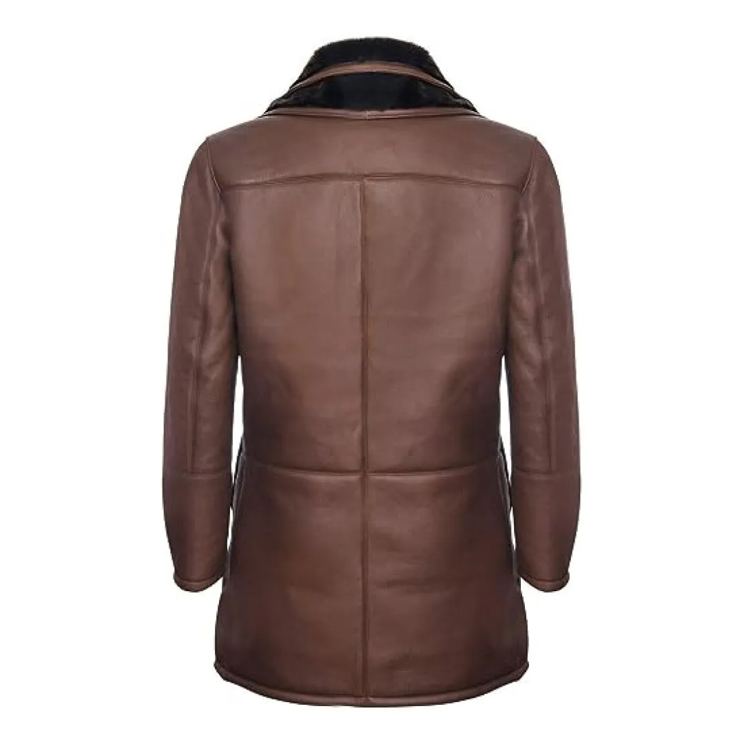 Stylish Leather Trench Coat With Inner Fur And Full Zip And Button Closer