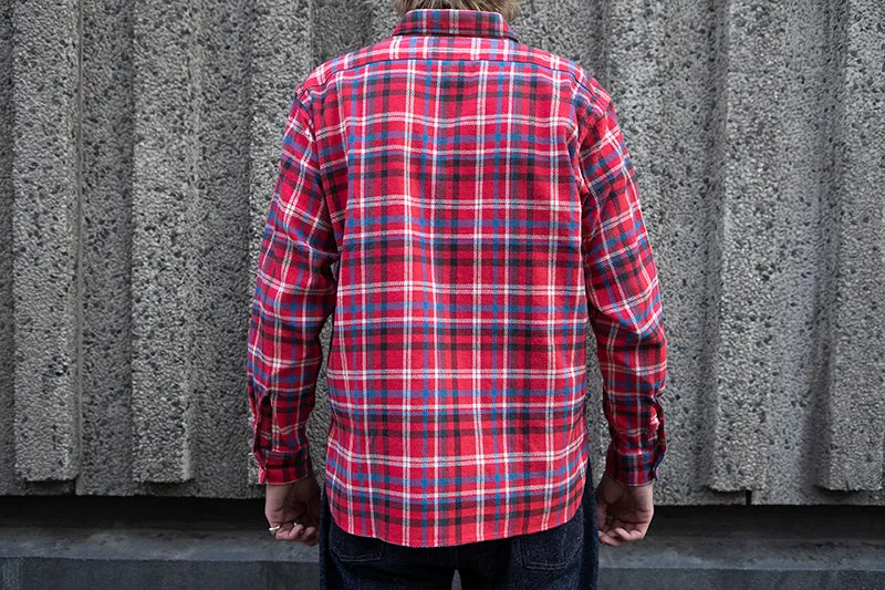 Sugar Cane L/S Twill Check Flannel Shirt - Red