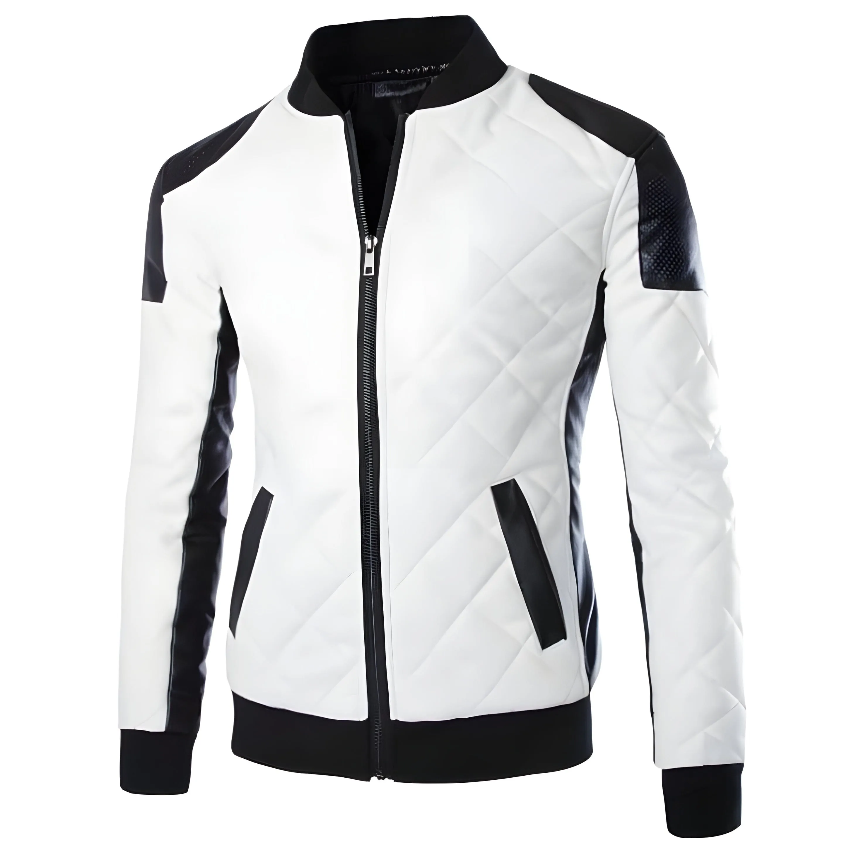 The Anton Quilted Faux Leather Moto Biker Jacket - White