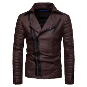 The Riccardo Faux Leather Striped Biker Jacket - Coffee