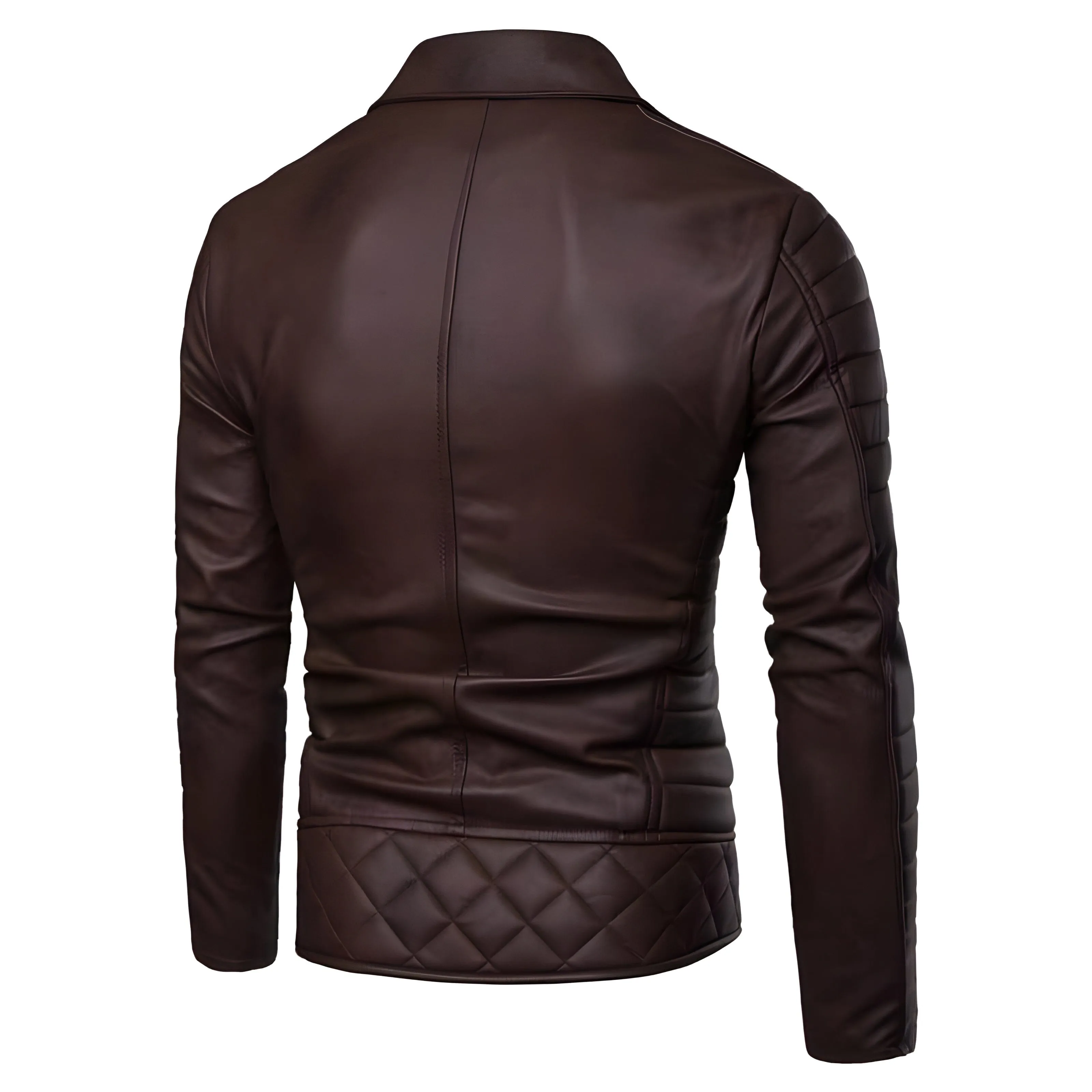 The Riccardo Faux Leather Striped Biker Jacket - Coffee