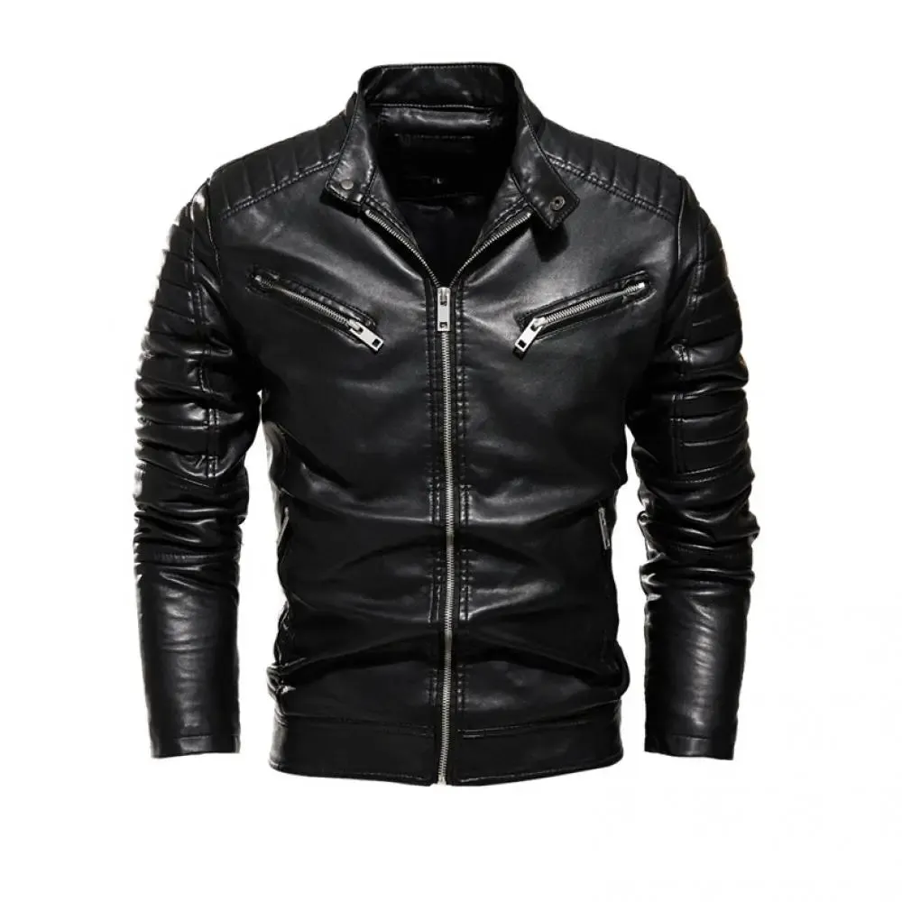 Wiaofellas  -  Autumn Winter PU Leather Jacket Men Stand Collar Motorcycle Jackets Slim Fashion Streetwear Moto Biker Leather Suede Outerwear